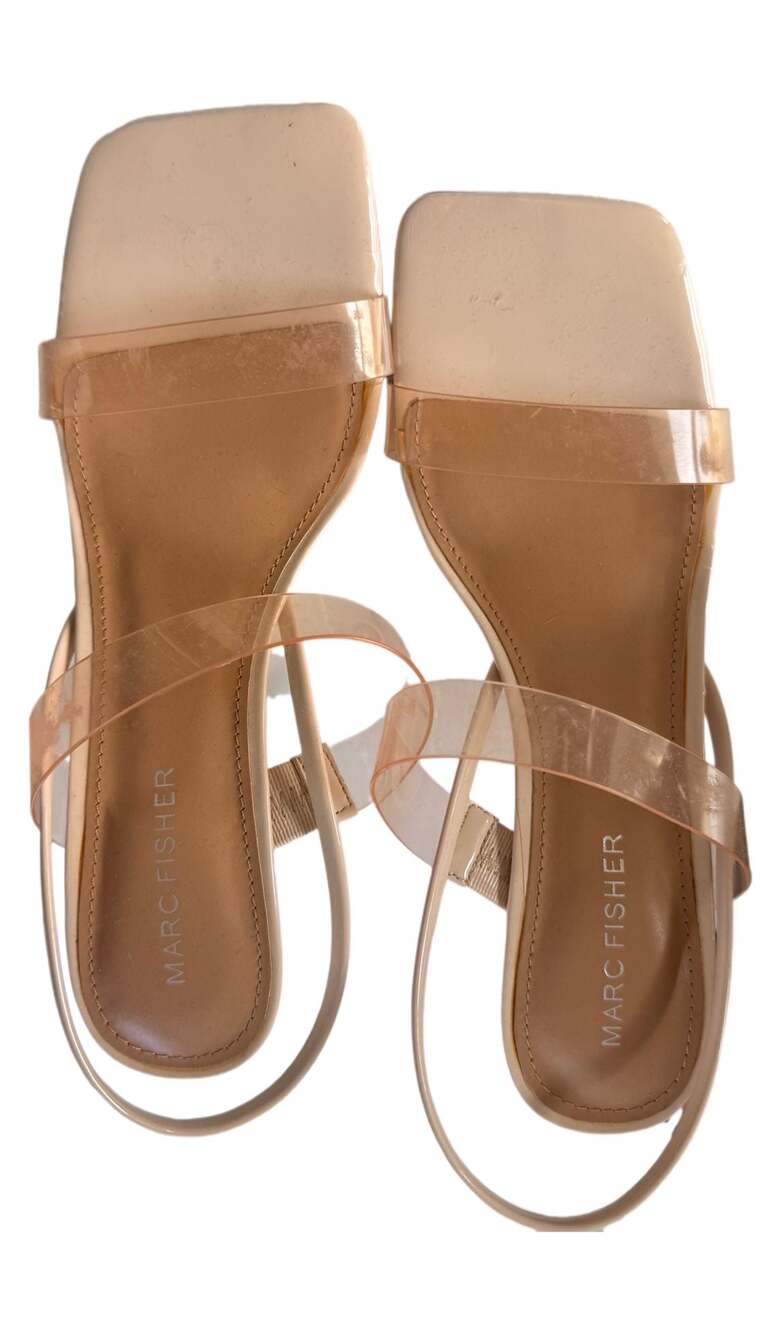 Marc Fisher Dekle Clear Strap Square Toe Slingback Heeled Sandals